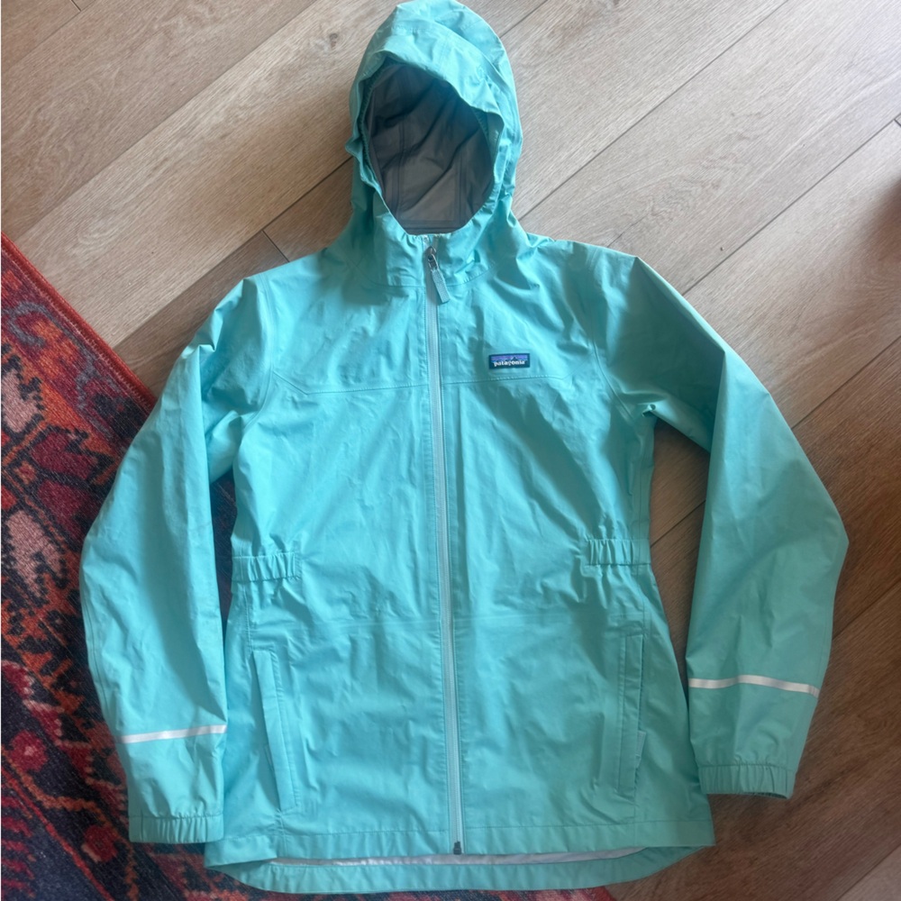 Patagonia Kids Teal Hooded Raincoat